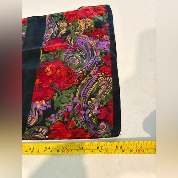 Vintage Cybèle ITALY Floral Paisley Scarf - Red Black Purple Green Polyester - Picture 7 of 8